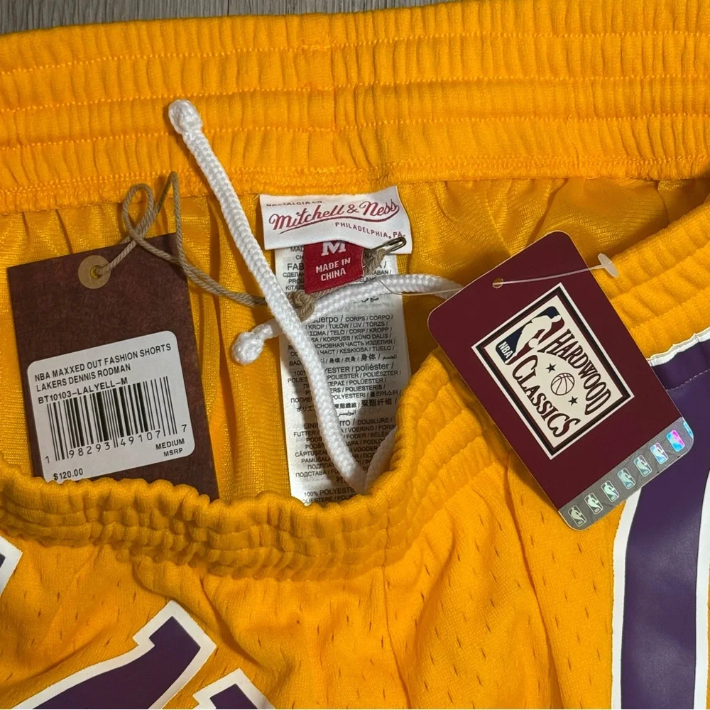 New Mens Mitchell & Ness Dennis Rodman Gold Los Angeles Lakers Maxxed Out Shorts